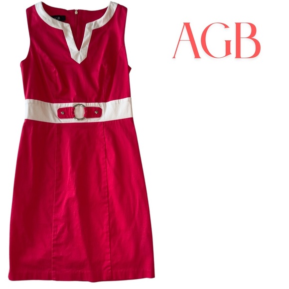 AGB Women's Pink and White Midi Dress - Picture 1 of 5